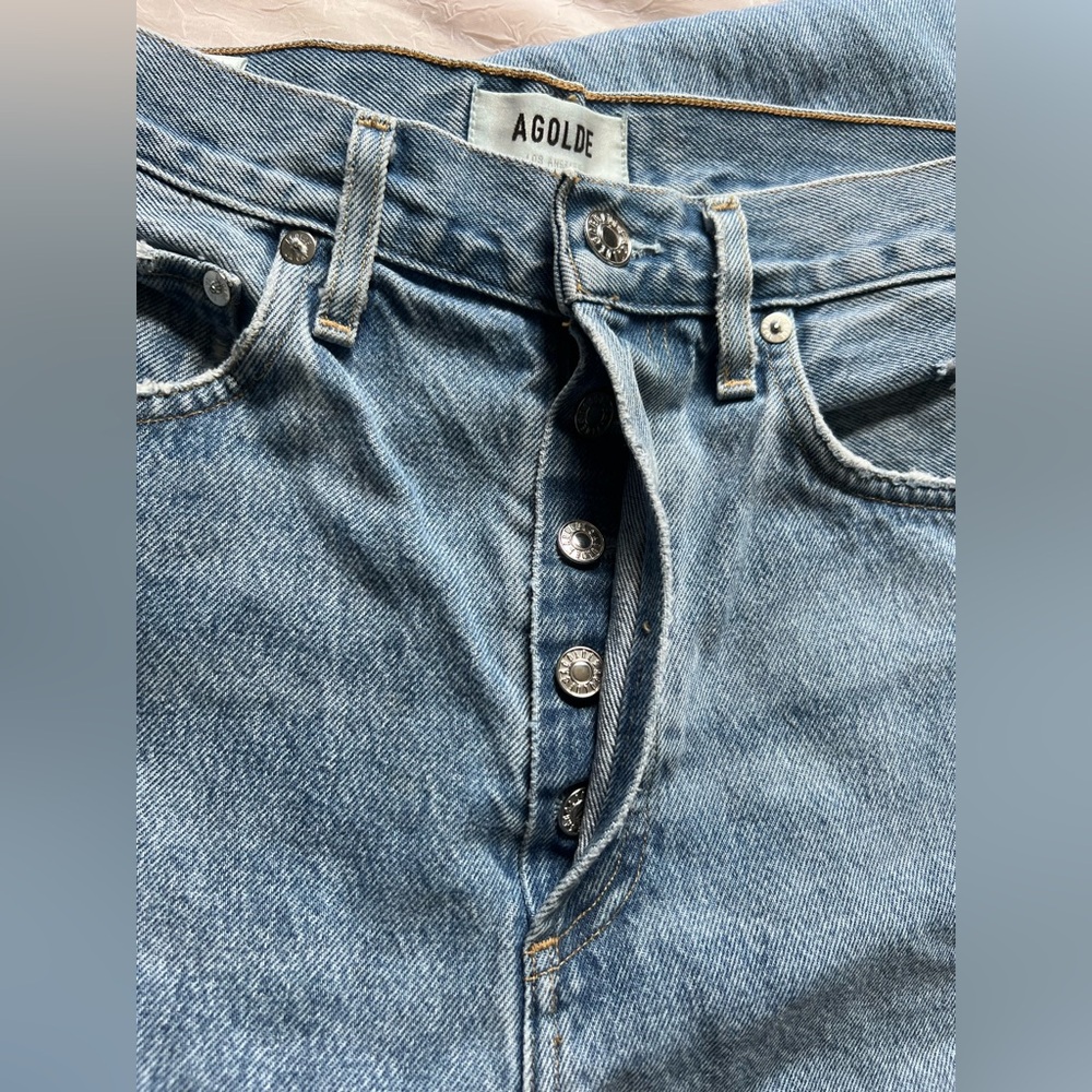 Agolde Blue Flare Wide Leg Jeans with Distressed Detailing - Picture 2 of 9